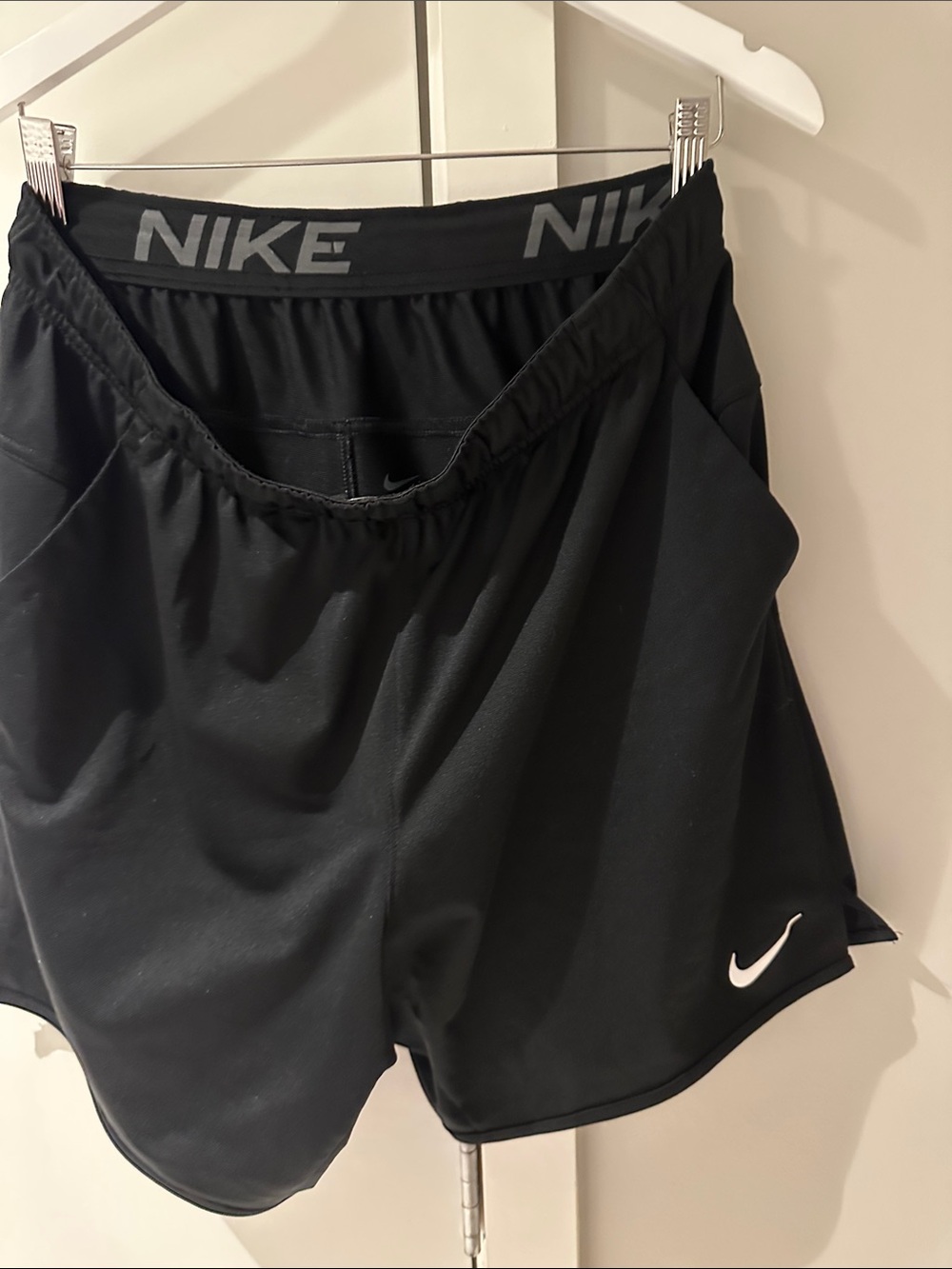 Nike Black Dri-FIT Athletic Shorts with White Swoosh